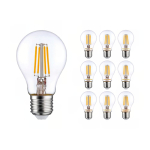 Lot 10x Filament LED E27 Poire Claire 7W 806lm - 827 | Remplacement 60W
